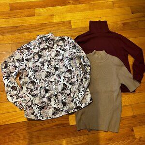 Land's End Women's Floral Button Down Shirt & Turtleneck Bundle - Lot of 2
